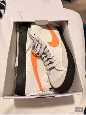 Nike White and Orange Mid-Top Sneakers Blazer mid 77